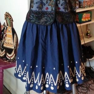 Vintage Ethnic Skirt Blue Embroidred Lafen - image 1